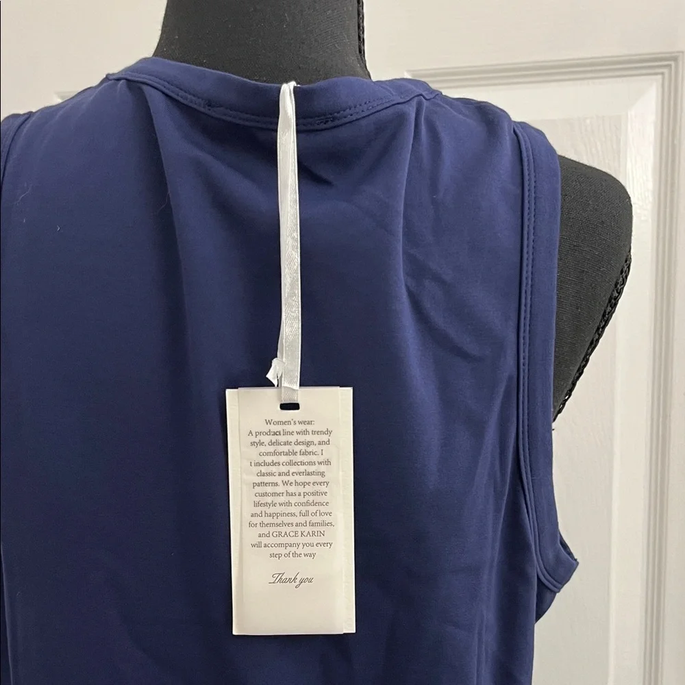 Grace Karin Navy Sleeveless Maxi Dress with Eyelet Skirt Panel - Picture 7 of 7